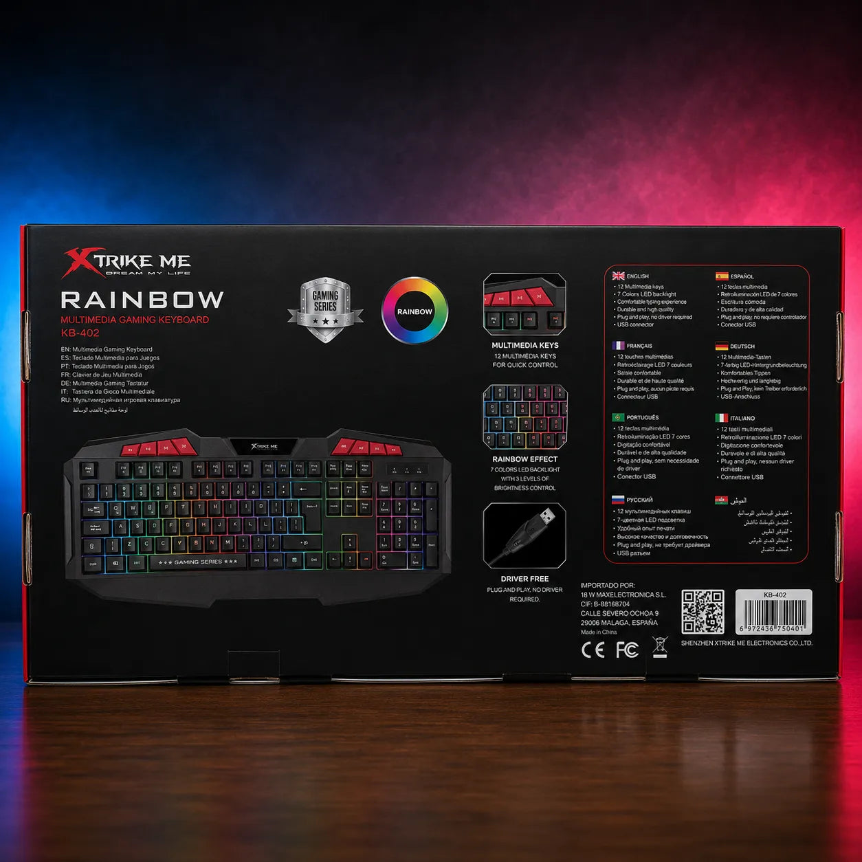 Tastiera Gaming RGB Rainbow XTRIKE ME KB-402 Multimediale USB Plug & Play per PC e Notebook – Nera