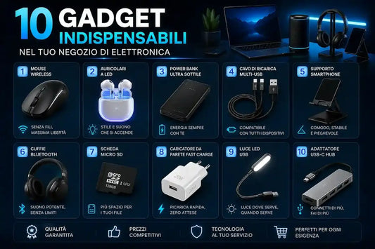 Dieci gadget indispensabili nel tuo negozio di elettronica: dal mouse agli auricolari a LED