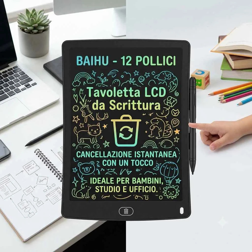 BAIHU Tavoletta LCD da Scrittura 12 Pollici Lavagna Digitale con Penna per Bambini, Studio e Ufficio