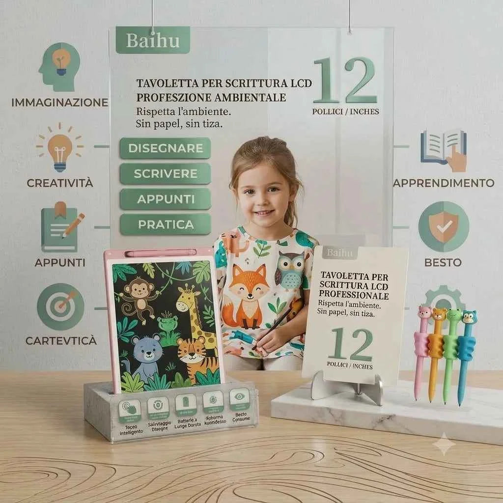 BAIHU Tavoletta LCD da Scrittura 12 Pollici Lavagna Digitale con Penna per Bambini, Studio e Ufficio