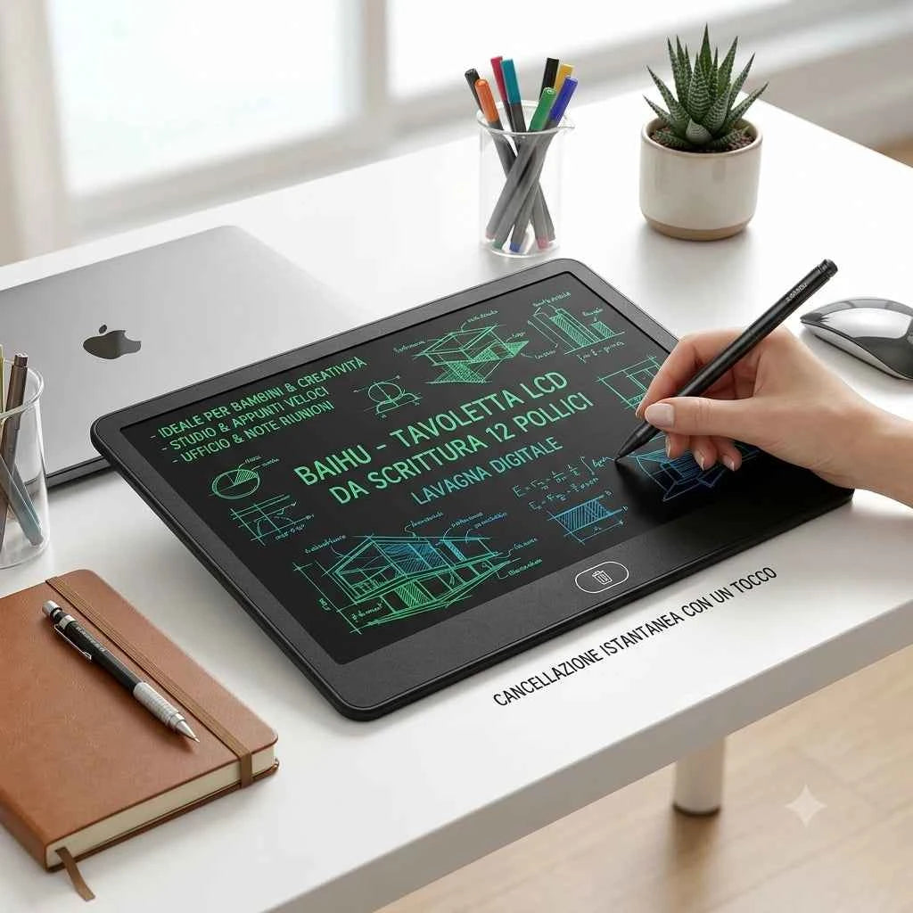 BAIHU Tavoletta LCD da Scrittura 12 Pollici Lavagna Digitale con Penna per Bambini, Studio e Ufficio