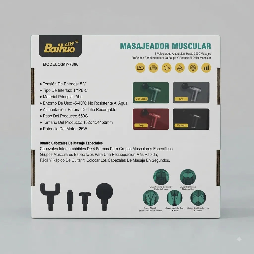 BAIUHO Massaggiatore Muscolare a Percussione 6 Velocità 4 Testine Deep Tissue per Recupero e Relax