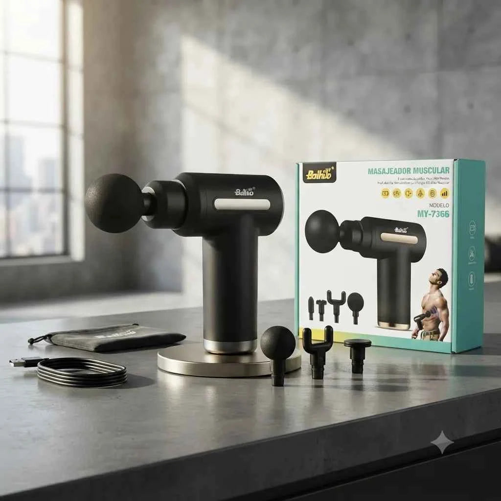 BAIUHO Massaggiatore Muscolare a Percussione 6 Velocità 4 Testine Deep Tissue per Recupero e Relax