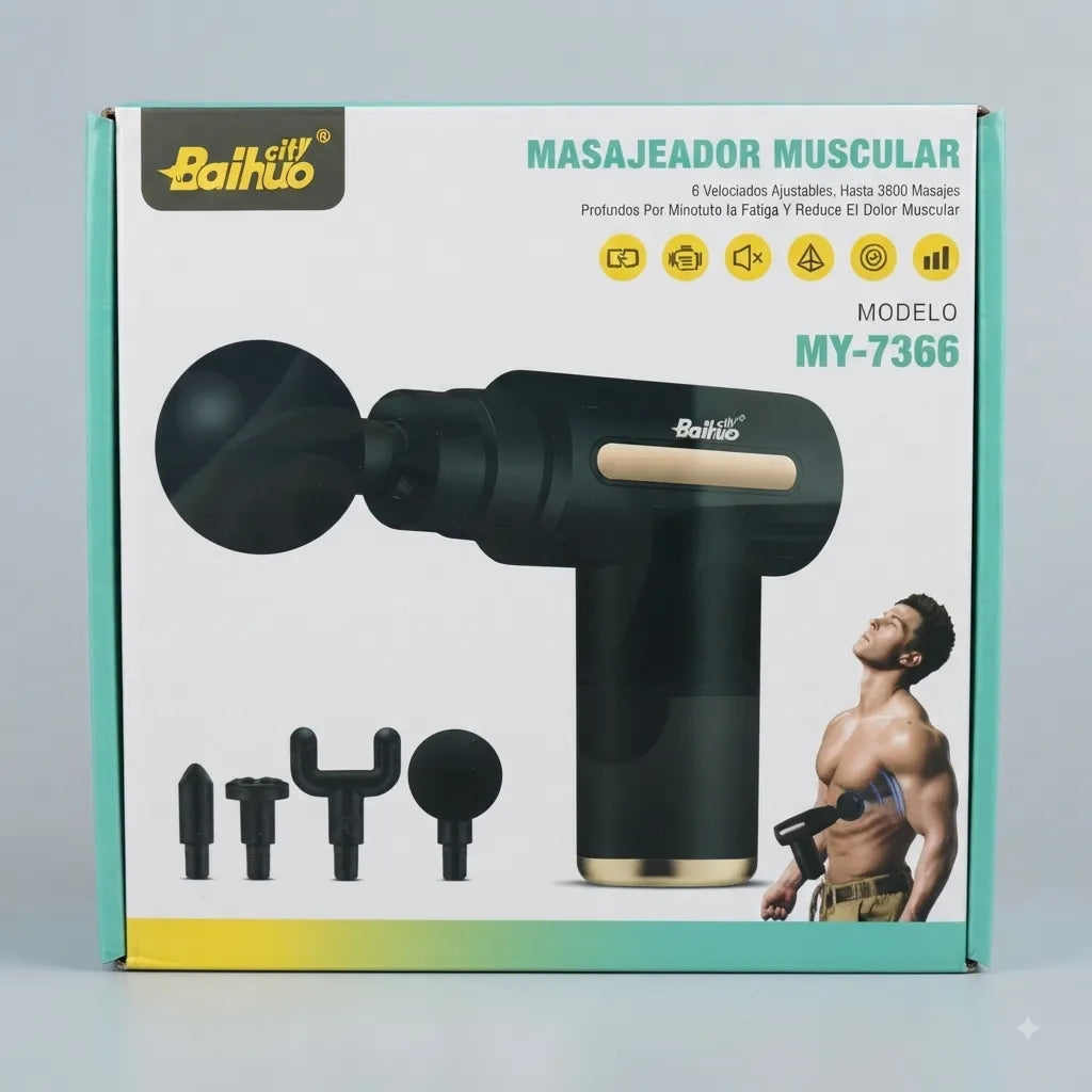 BAIUHO Massaggiatore Muscolare a Percussione 6 Velocità 4 Testine Deep Tissue per Recupero e Relax
