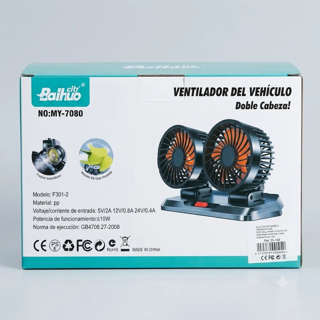 BAIUHO Ventilatore Auto Doppia Testa 12V 3 Velocità Orientabile per Auto, Camper e Furgone