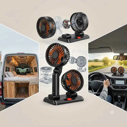 BAIUHO Ventilatore Auto Doppia Testa 12V 3 Velocità Orientabile per Auto, Camper e Furgone