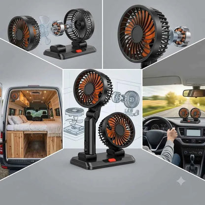 BAIUHO Ventilatore Auto Doppia Testa 12V 3 Velocità Orientabile per Auto, Camper e Furgone