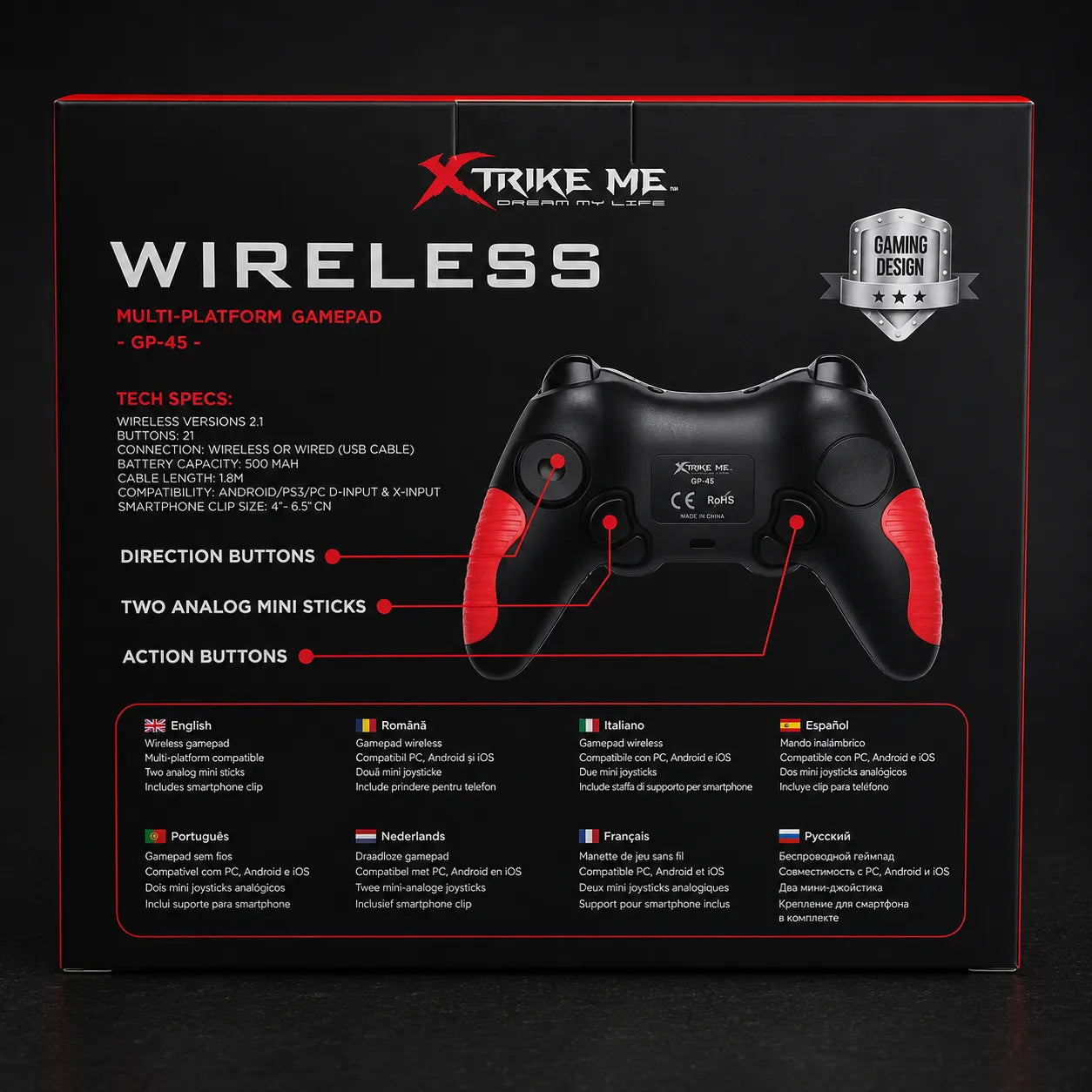 Controller Wireless XTRIKE ME GP-45 Bluetooth con Vibrazione Dual per PS3, PC e Android