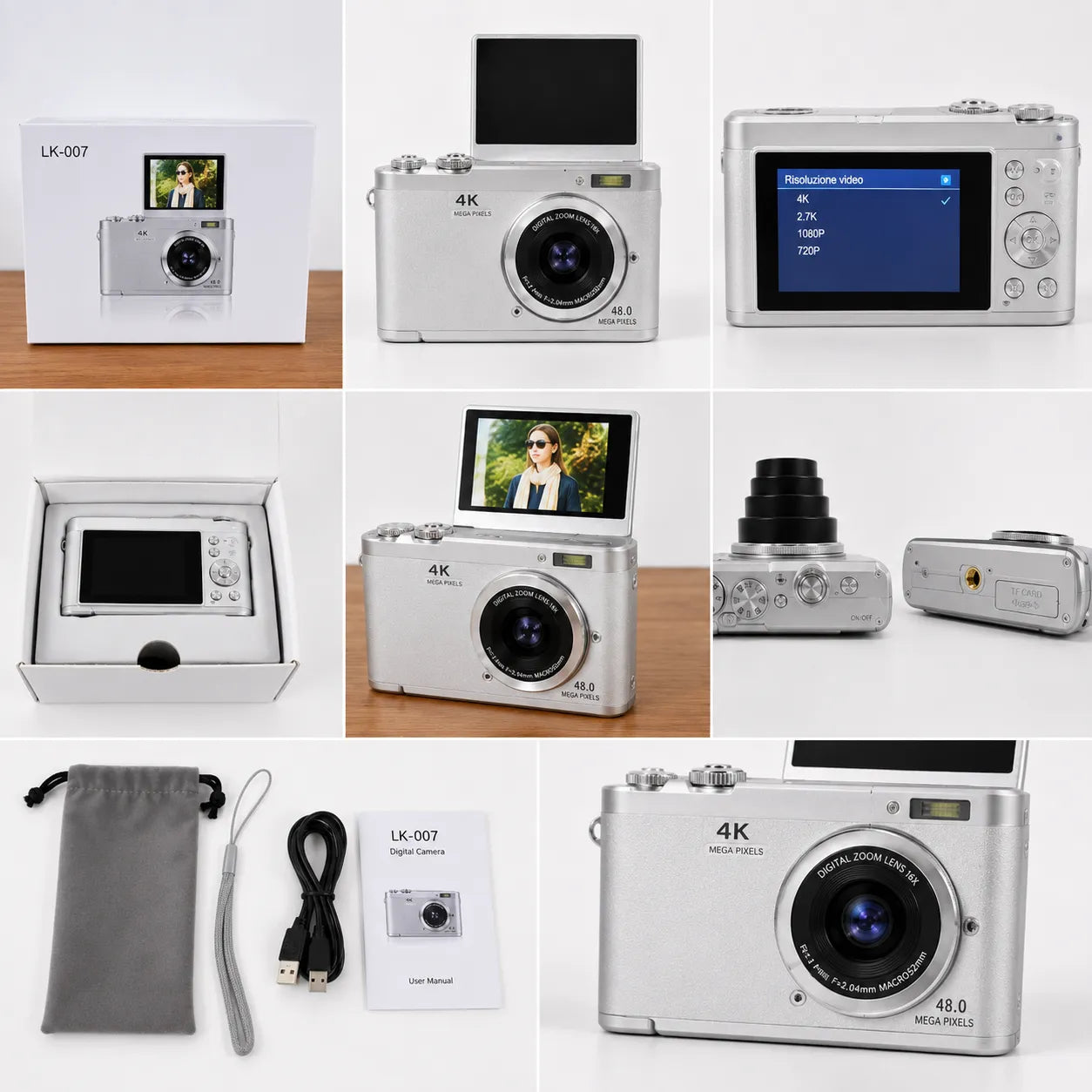 Fotocamera Digitale LK-007 4K 48MP con Schermo Ribaltabile, Video 4K e Flash Integrato – Nuova