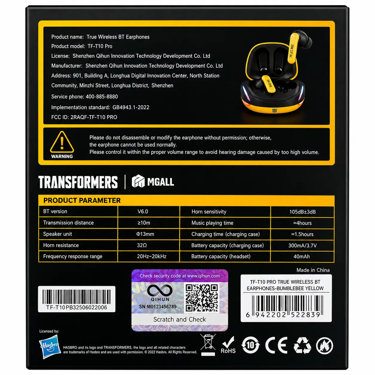 MGALL Auricolari Bluetooth TWS TF-T10 Pro True Wireless con Custodia di Ricarica e Bassi Profondi