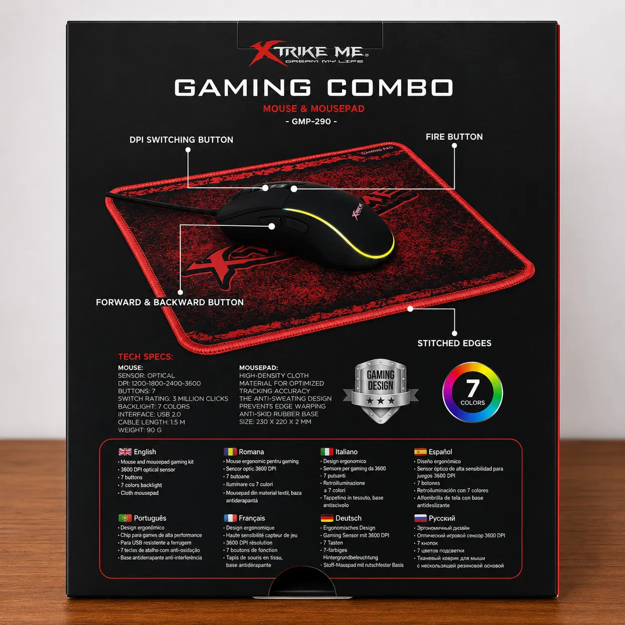 Mouse Gaming XTRIKE ME GMP-290 RGB LED 3600 DPI 7 Tasti USB con Tappetino Incluso per PC