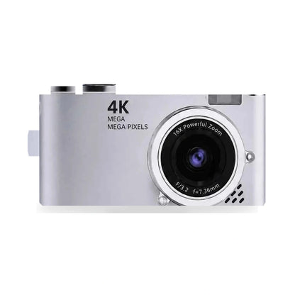Fotocamera digitale 4K LK-007 48MP corpo macchina argento isolato su sfondo bianco