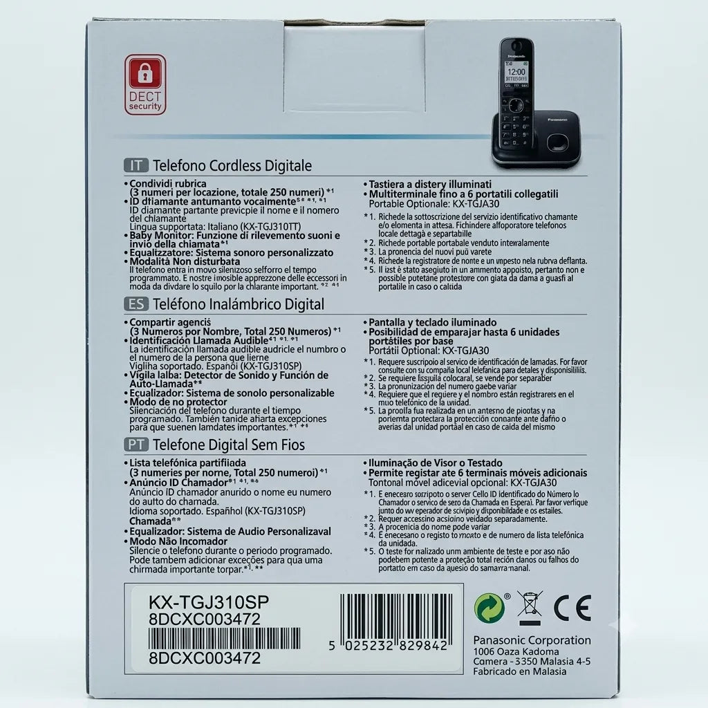 Panasonic KX-TGJ310SPW – Telefono Cordless Digitale DECT con Vivavoce