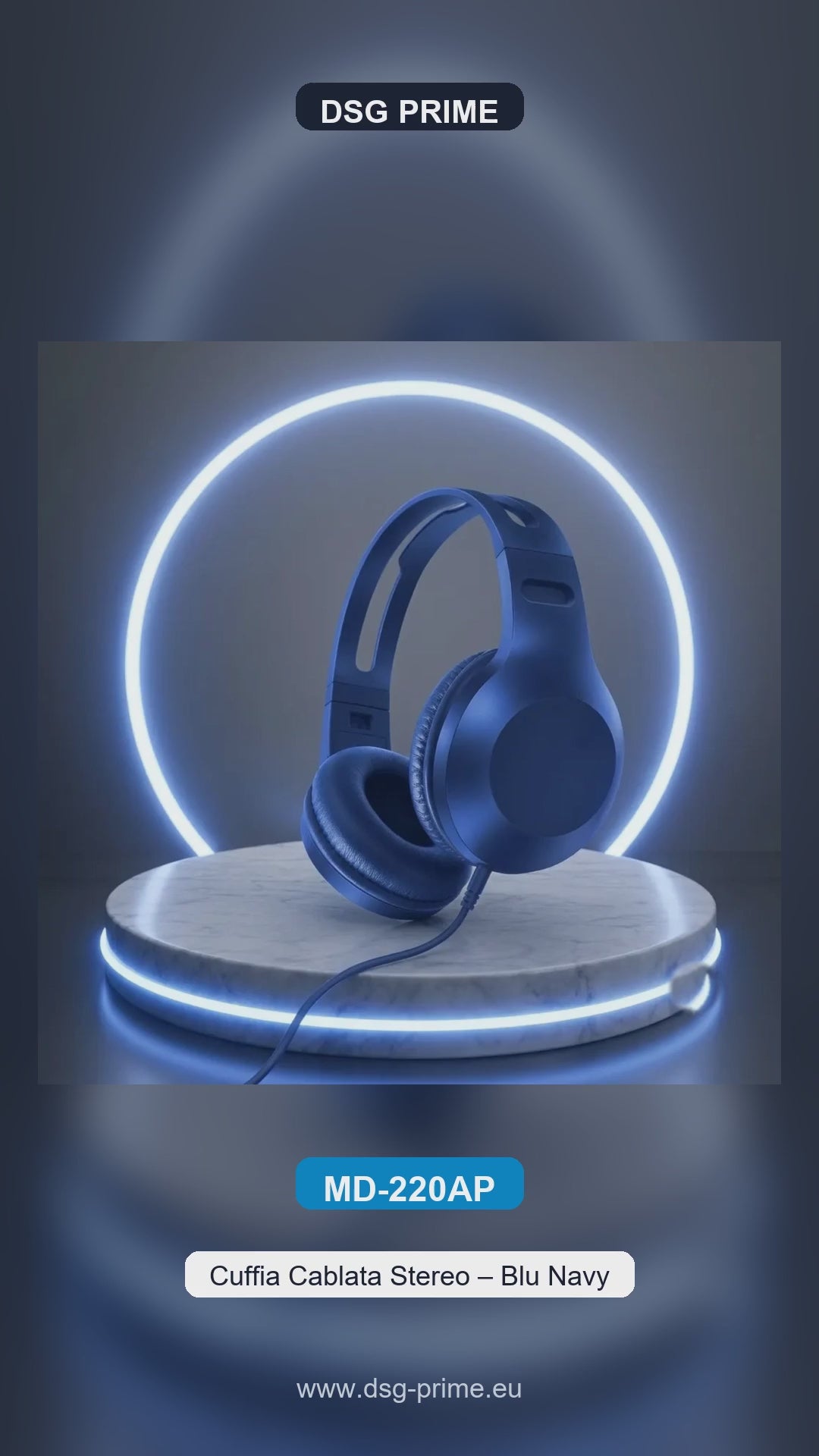 Video dimostrativo cuffia cablata MD-220AP blu navy con driver 40 mm e jack 3.5 mm