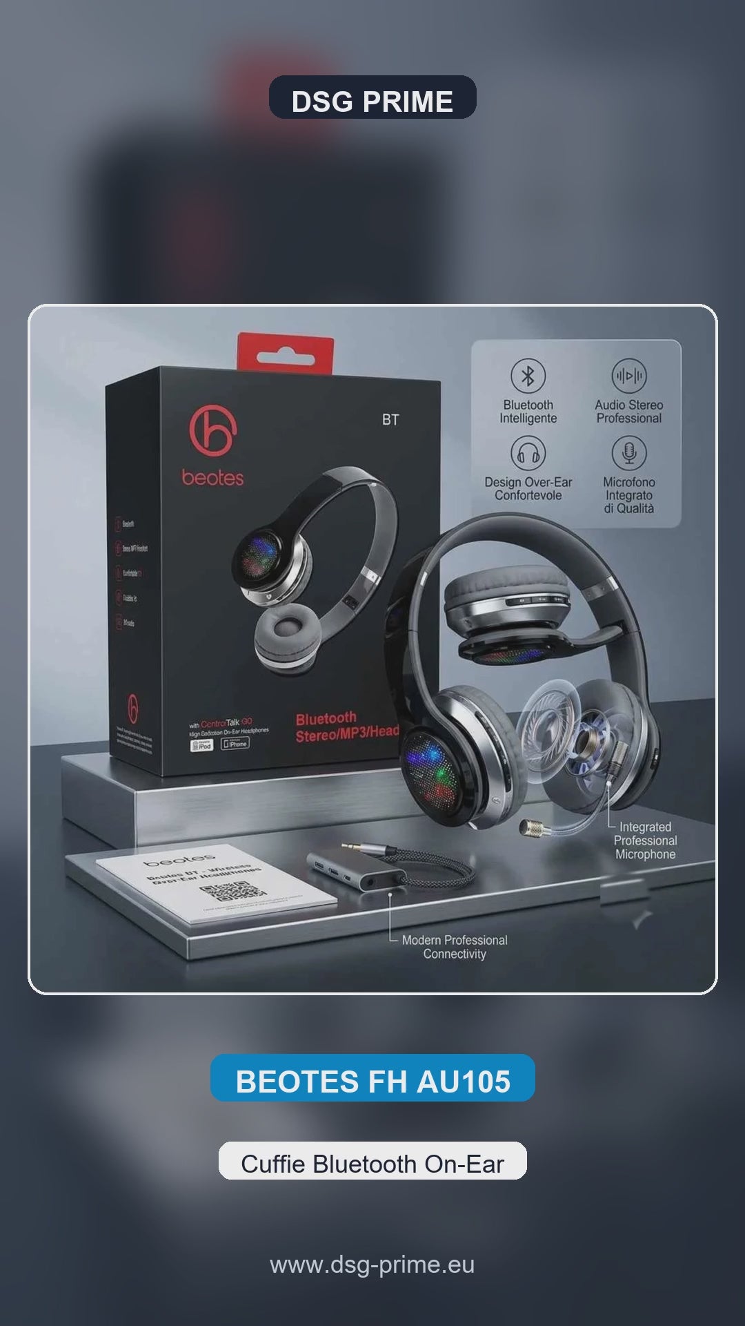 Video Presentazione Cuffie BEOTES FH AU105 Bluetooth On-Ear con LED, Radio FM e Micro-SD - DSG PRIME Standard v1.0