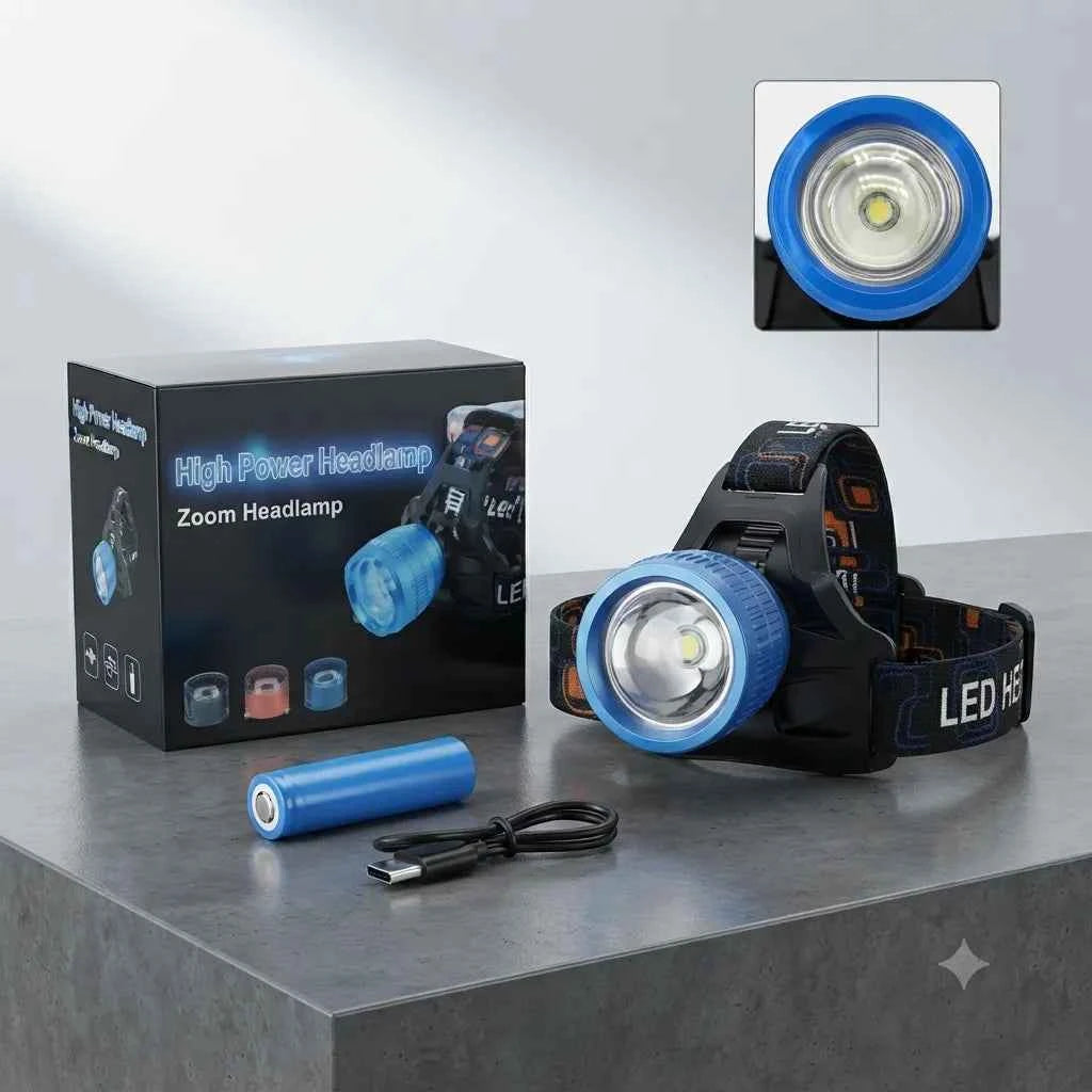 RAPTOR Lampada Frontale LED Alta Potenza con Zoom Impermeabile per Outdoor e Campeggio