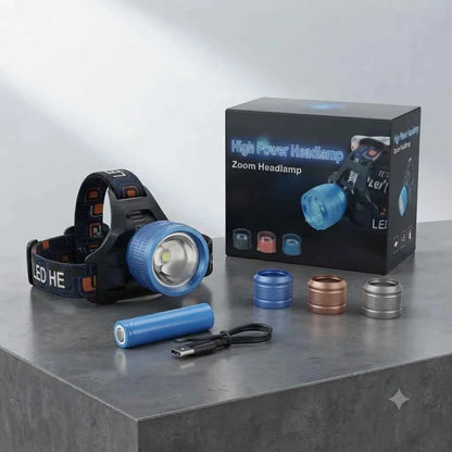RAPTOR Lampada Frontale LED Alta Potenza con Zoom Impermeabile per Outdoor e Campeggio