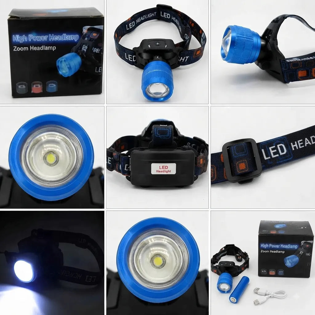 RAPTOR Lampada Frontale LED Alta Potenza con Zoom Impermeabile per Outdoor e Campeggio