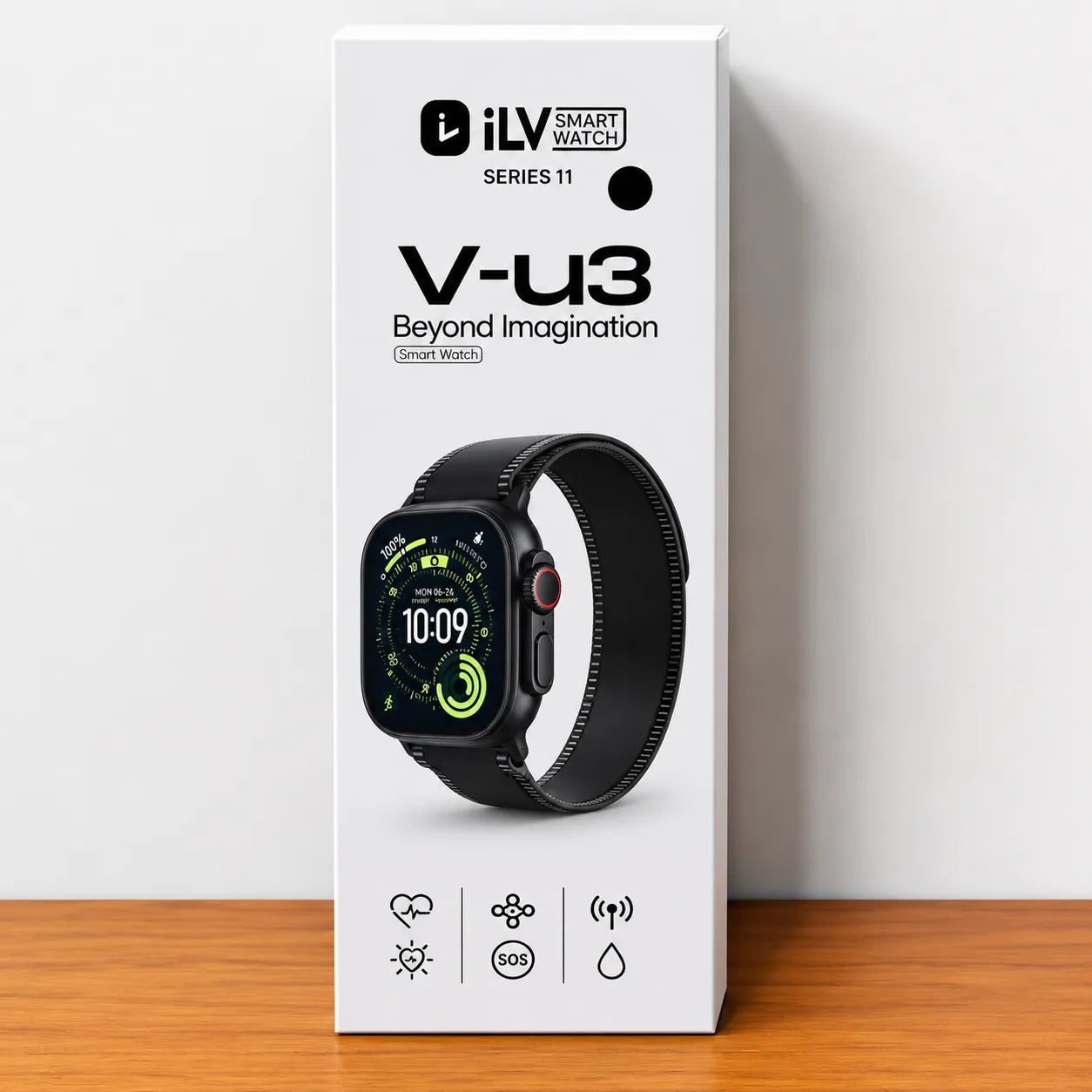 Smartwatch iLV V-U3 49mm Nero Bluetooth con Fitness Tracker, Cardiofrequenzimetro per Android e iOS