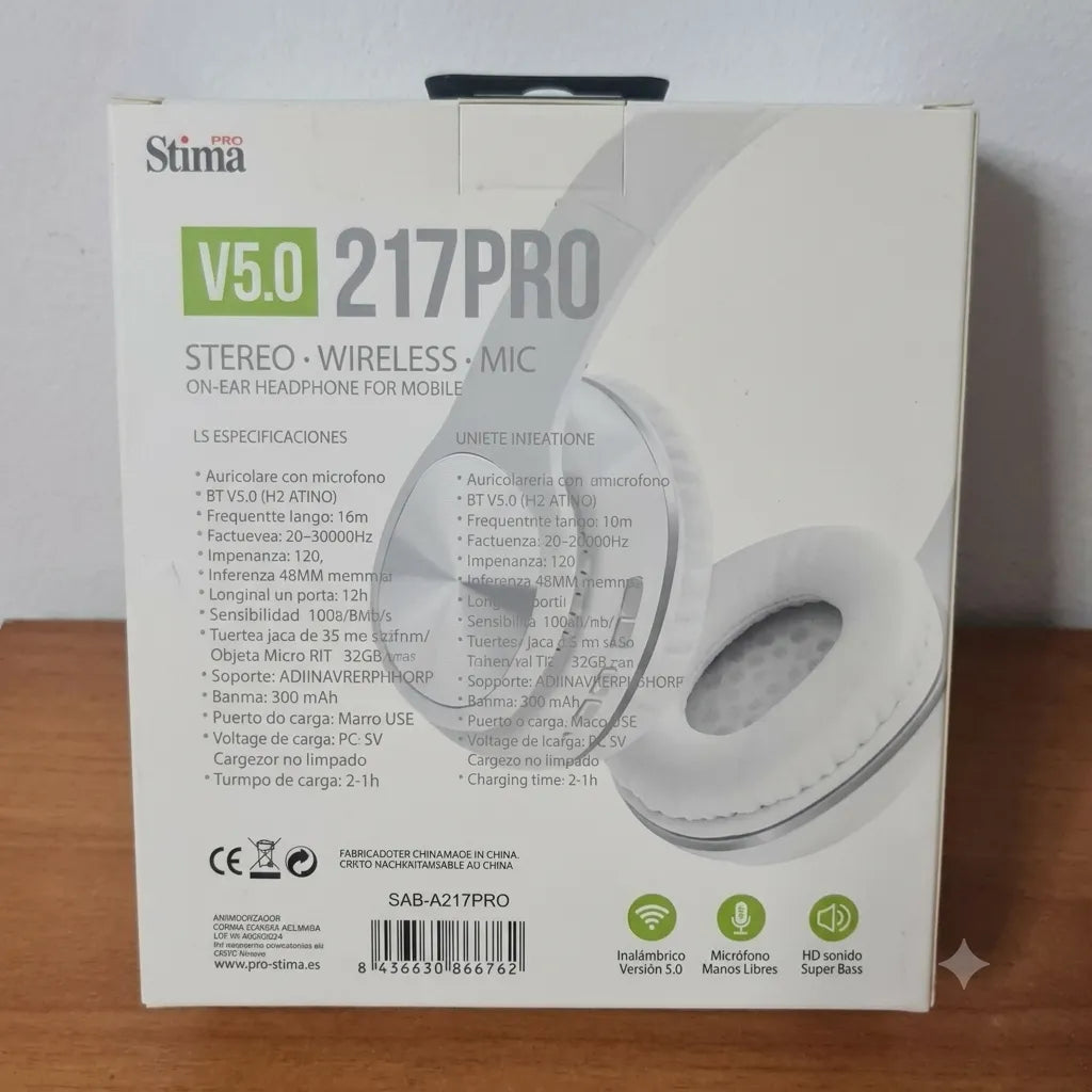 STIMA Cuffie Bluetooth Wireless 217PRO V5.0 Over-Ear con Microfono Integrato