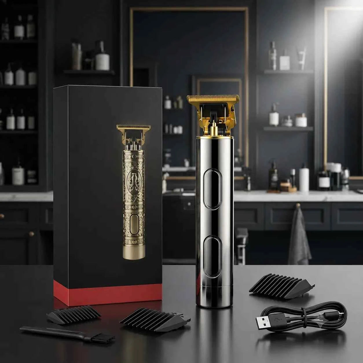 Tagliacapelli Professionale SAEDAY SD-002 USB Ricaricabile Lama a T per Barba e Capelli
