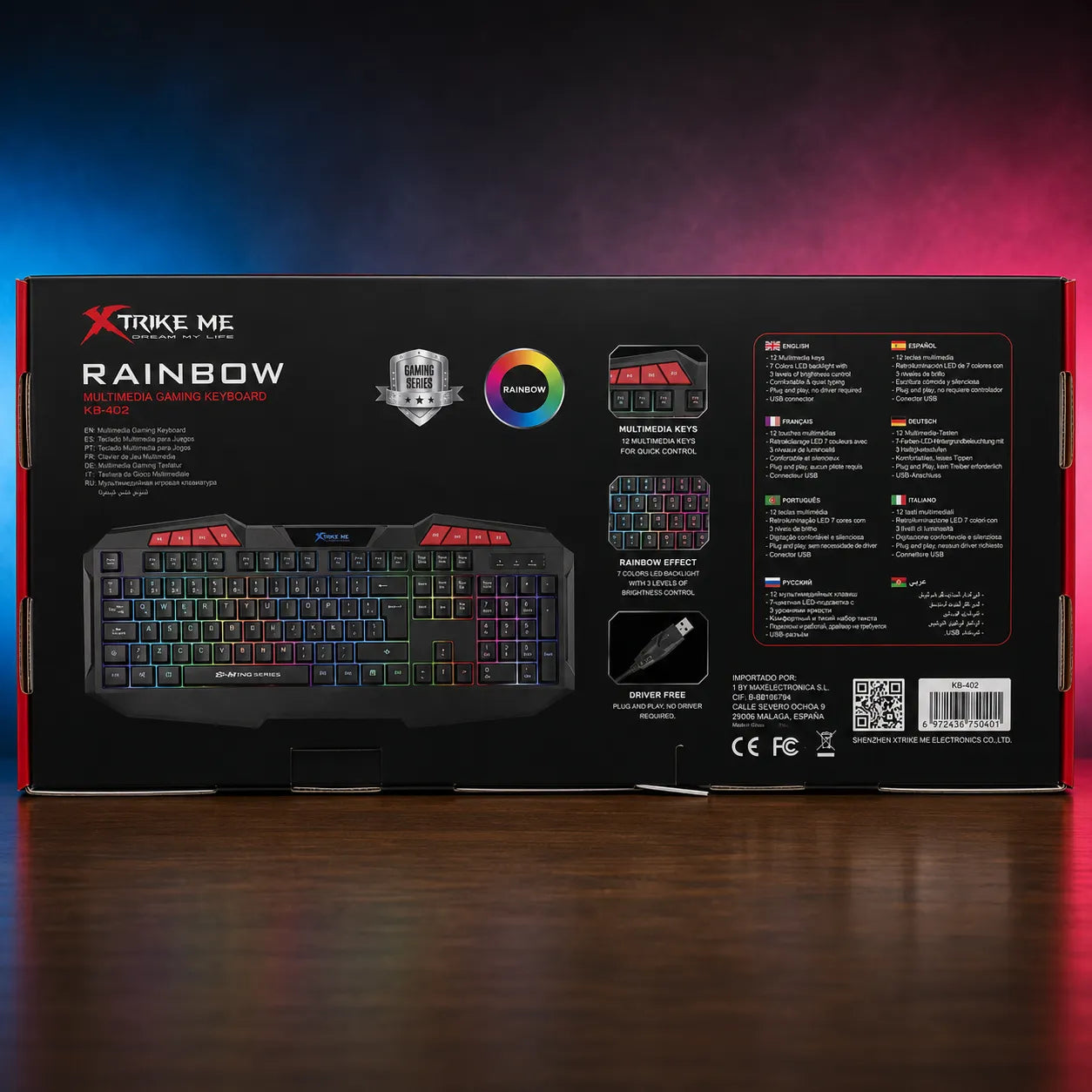 Tastiera Gaming RGB Rainbow XTRIKE ME KB-402 Multimediale USB Plug & Play per PC e Notebook – Grigia
