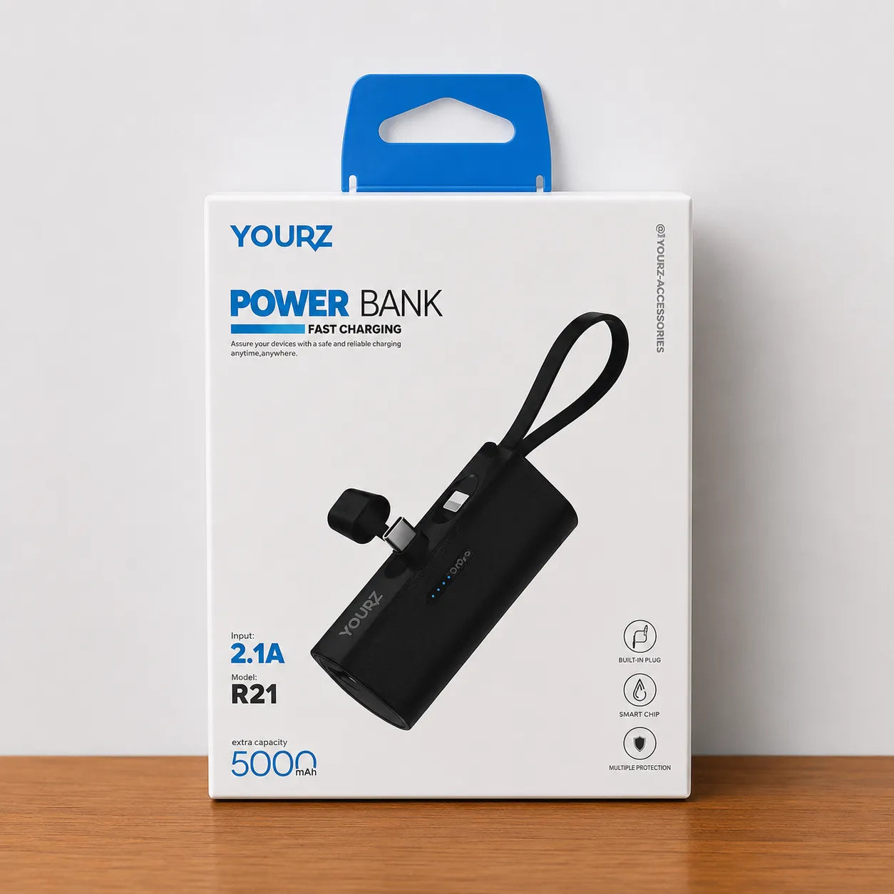 YOURZ Power Bank R21 5000mAh Fast Charging 2.1A con Cavo Integrato USB-C